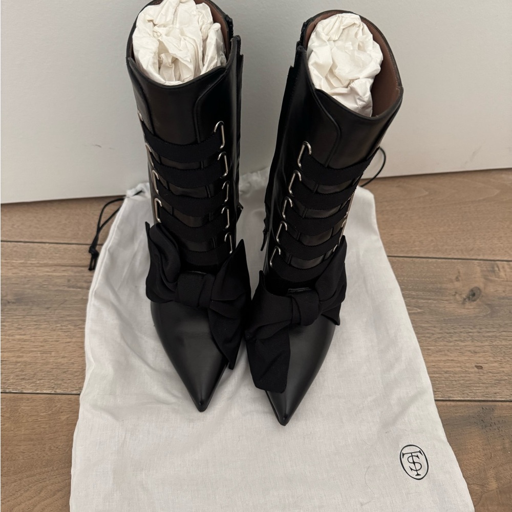 Tabitha Simmons farren bow-embellished leather ankle boots Size 37 - Picture 2 of 7